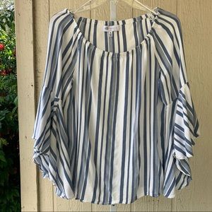 Fever Blue & White Stripe Off The Shoulder Top/blouse | M